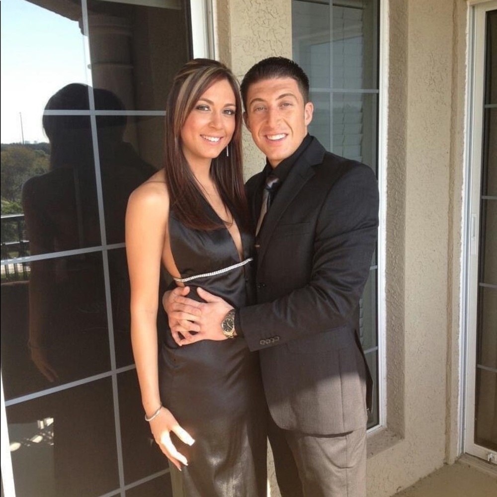 Black backless dress with diamonds